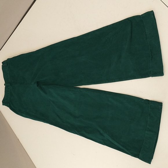 Vintage Forest Green Wide Leg High Waisted Bell Bottom Pants 70s Thick Cotton - Picture 3 of 9